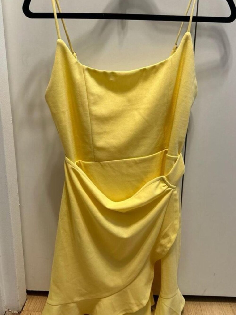 Lucy in the Sky Capri Ruffle Wrap Tie Dress in Pastel Yellow